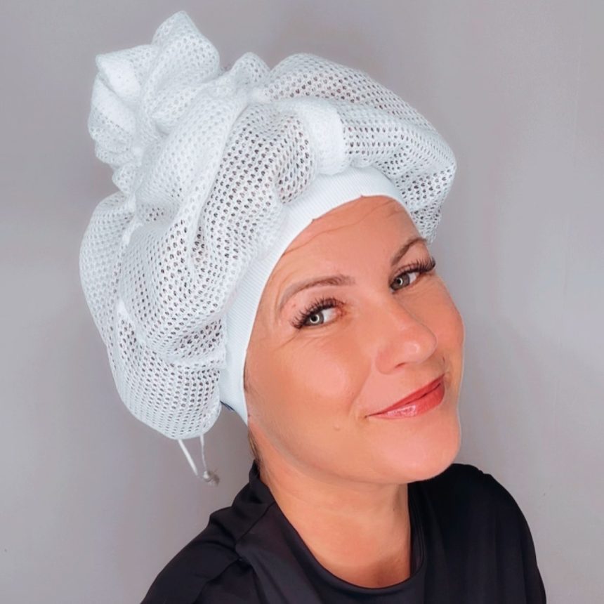 Bonnet en filet pour sécher les cheveux bouclés