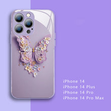 Charger l&#39;image dans la galerie, Coque en Verre Plat Motif Papillon 3D Compatible avec iPhone