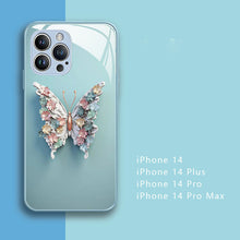 Charger l&#39;image dans la galerie, Coque en Verre Plat Motif Papillon 3D Compatible avec iPhone