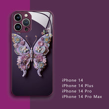 Charger l&#39;image dans la galerie, Coque en Verre Plat Motif Papillon 3D Compatible avec iPhone