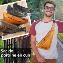 Charger l&#39;image dans la galerie, Sac Poitrine Bandoulière Homme Cuir Véritable Sacoche