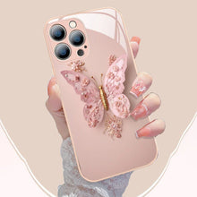 Charger l&#39;image dans la galerie, Coque en Verre Plat Motif Papillon 3D Compatible avec iPhone