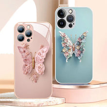 Charger l&#39;image dans la galerie, Coque en Verre Plat Motif Papillon 3D Compatible avec iPhone