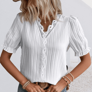 Chemise élégante en dentelle unie à col en V