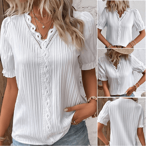 Chemise élégante en dentelle unie à col en V