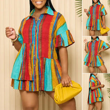 Charger l&#39;image dans la galerie, Simplicité Patchwork Flounce Asymétrical Contrast Shirt Shirt Robe