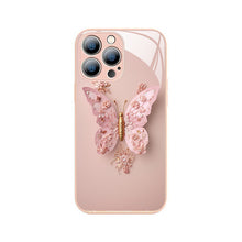 Charger l&#39;image dans la galerie, Coque en Verre Plat Motif Papillon 3D Compatible avec iPhone