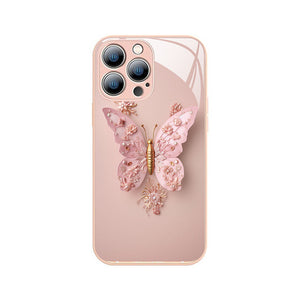 Coque en Verre Plat Motif Papillon 3D Compatible avec iPhone