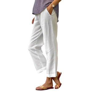 Pantalon ample uni en coton et lin